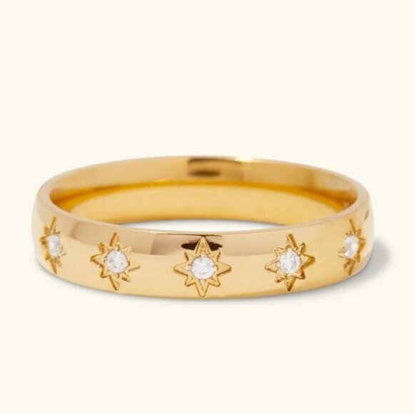 Gold Ring CZ Stars Waterproof Ring Celestial Gold Ring Cosmic Ring BEAUTIFUL - Picture 10 of 12